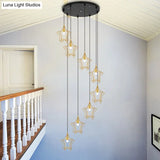 Sleek Gold Spiral Star Multi Ceiling Lamp - 8-Bulb Metallic Suspension Fixture For Entryway