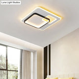 Sleek Halo Metal Flush Ceiling Light Fixture - Simplicity Black - White Led Mount For Bedroom