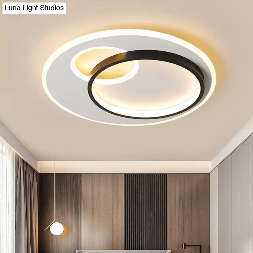Sleek Halo Metal Flush Ceiling Light Fixture - Simplicity Black - White Led Mount For Bedroom