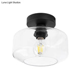 Sleek Industrial Drum Shade Semi Flush Light In Black With Clear/Amber Glass – Perfect For Foyer