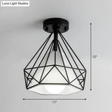 Sleek Iron Diamond Cage Semi Flush Ceiling Light Fixture – Ideal For Corridors And Simplicity -