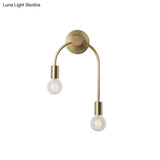 Sleek Iron Wall Mounted Lamp - Minimalist 2-Light Black/Gold Sconce With Bare Bulb Design