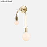 Sleek Iron Wall Mounted Lamp - Minimalist 2-Light Black/Gold Sconce With Bare Bulb Design
