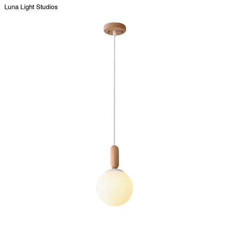 Sleek Kitchen Pendant Light: White/Cognac Glass Minimalist Design With Wood Grip