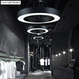 Sleek Led Chandelier Lamp - Metal Loop Shaped Simplicity Black Finish Pendant Light For Gym