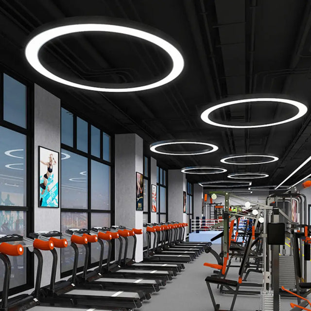 Sleek Led Chandelier Lamp - Metal Loop Shaped Simplicity Black Finish Pendant Light For Gym