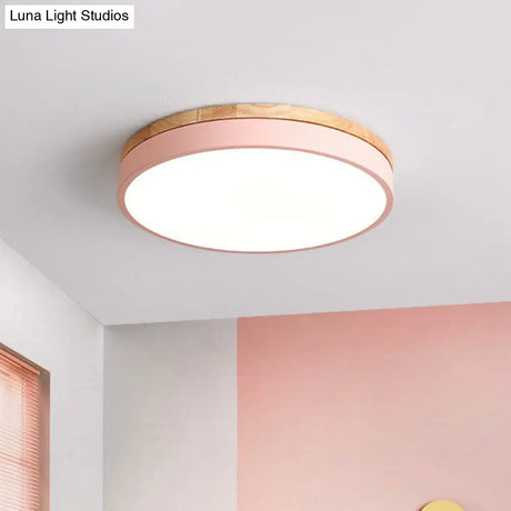 Sleek Led Circle Flush Mount Bedroom Lighting With Acrylic Shade Pink / 12