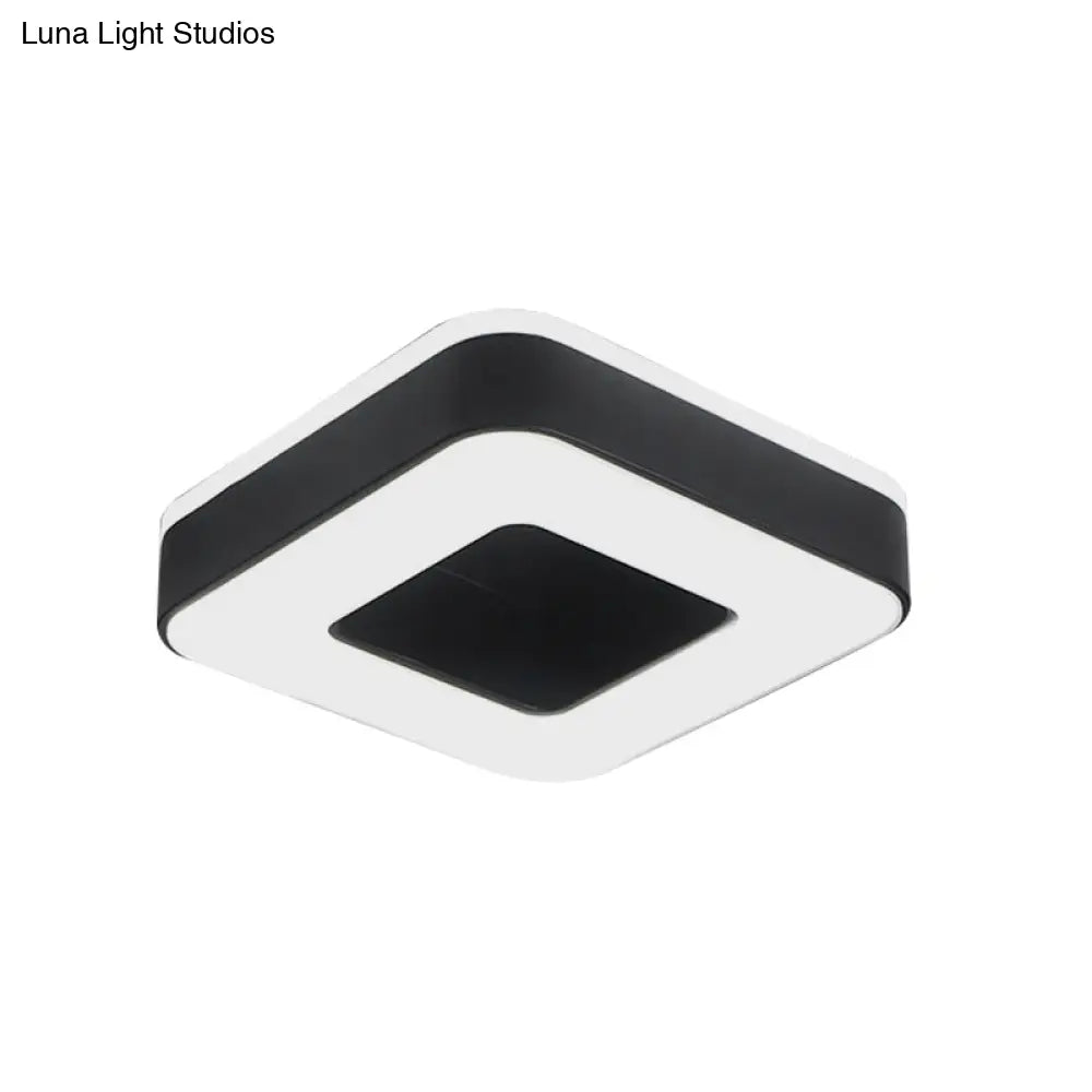 Sleek Led Corridor Ceiling Light With Simple Black/White Flush Mount & Small Square/Round Acrylic