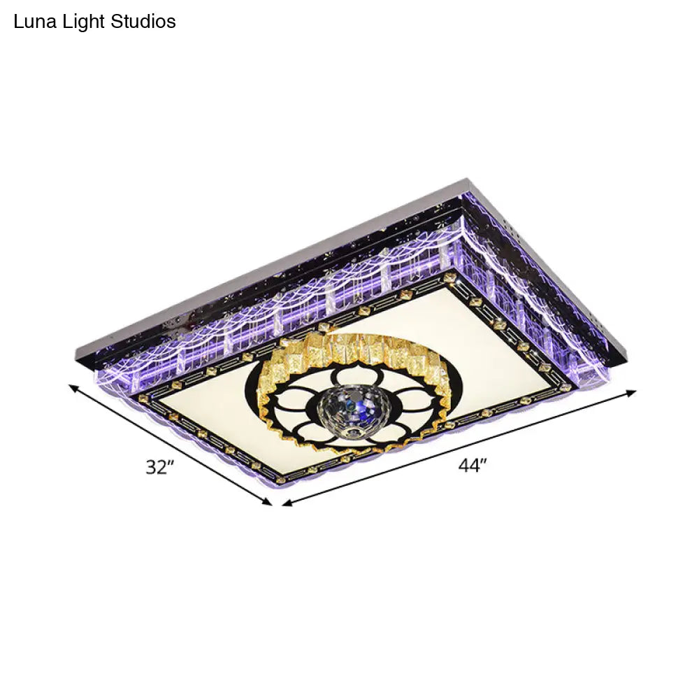 Sleek Led Crystal Flush Mount Ceiling Lamp With Chrome Accent - Modern Rectangle Design For Living
