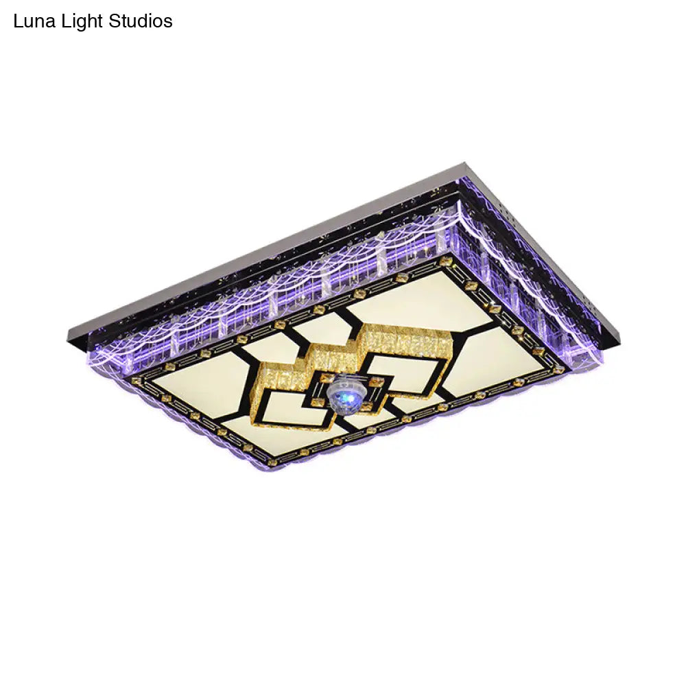 Sleek Led Crystal Flush Mount Ceiling Lamp With Chrome Accent - Modern Rectangle Design For Living