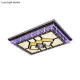 Sleek Led Crystal Flush Mount Ceiling Lamp With Chrome Accent - Modern Rectangle Design For Living