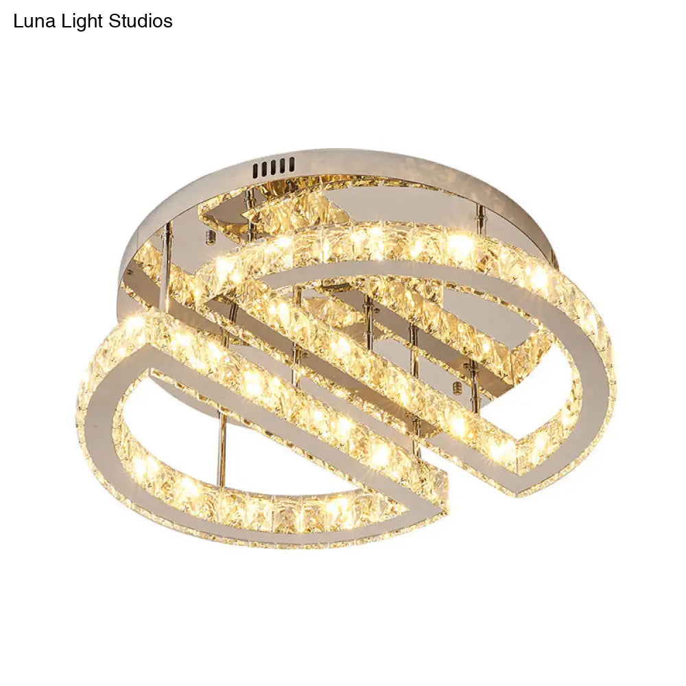 Sleek Led Crystal Semi Flush Mount Lighting For Bedroom With Warm/White/3 - Color Light - Silver