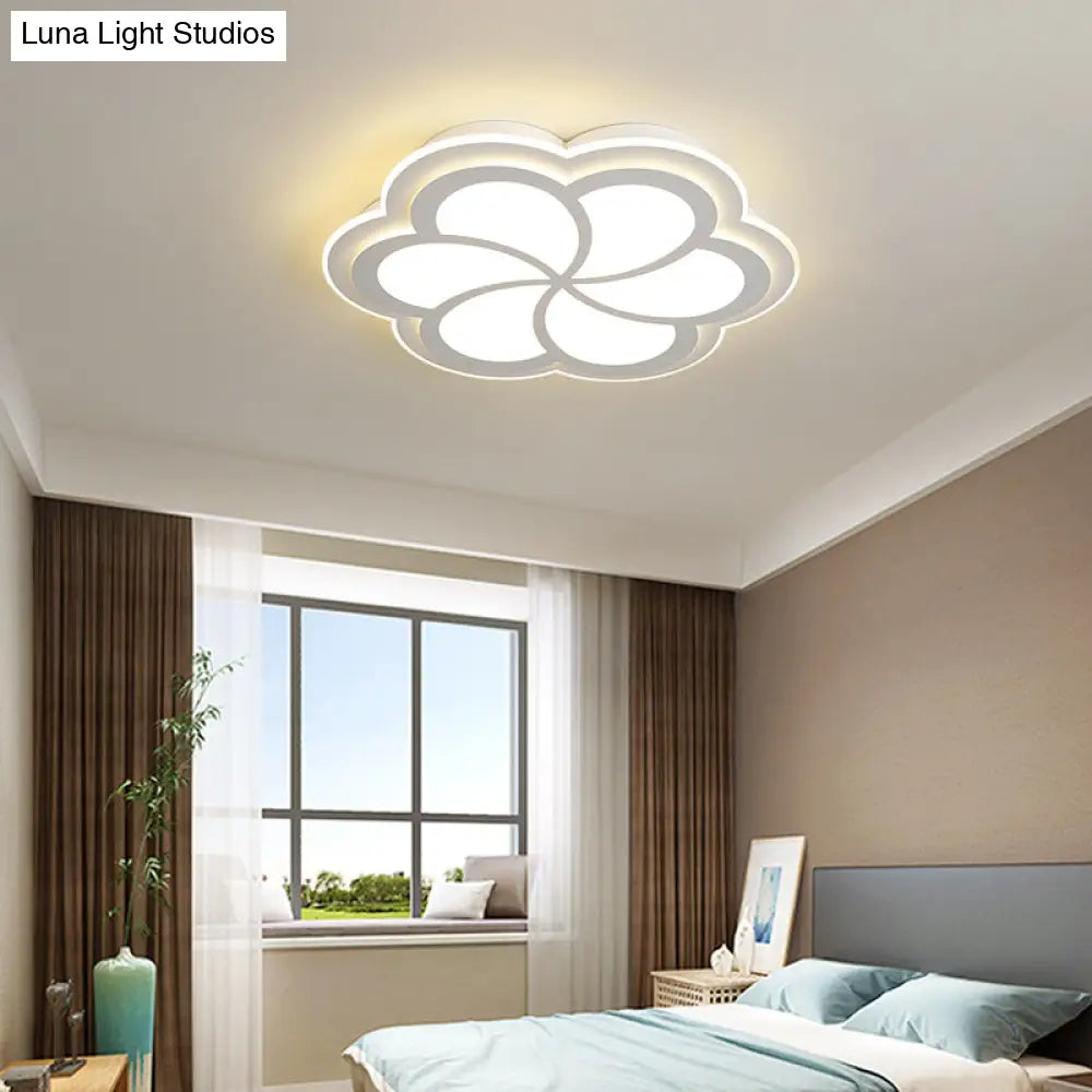 Sleek Led Flush Mount Light Fixture - White Petal Design With Acrylic Shade Close To Ceiling
