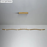 Sleek Led Metallic Ceiling Chandelier - Gold/Wood Waving Line Suspension Light In Warm/White