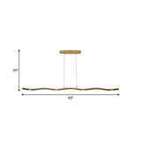 Sleek Led Metallic Ceiling Chandelier - Gold/Wood Waving Line Suspension Light In Warm/White