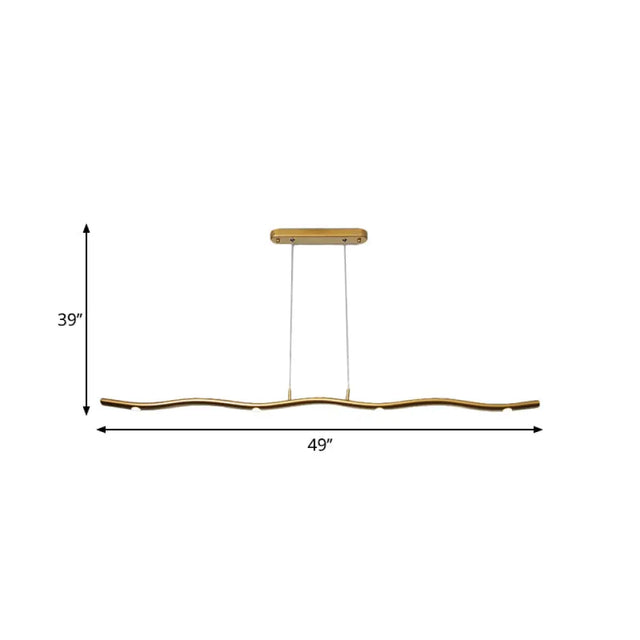 Sleek Led Metallic Ceiling Chandelier - Gold/Wood Waving Line Suspension Light In Warm/White