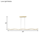 Sleek Led Metallic Ceiling Chandelier - Gold/Wood Waving Line Suspension Light In Warm/White