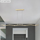 Sleek Led Metallic Ceiling Chandelier - Gold/Wood Waving Line Suspension Light In Warm/White