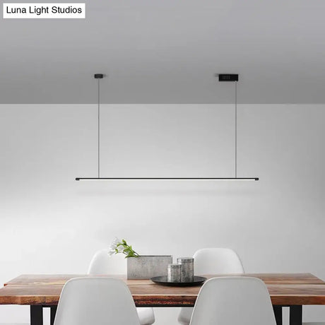 Sleek Led Pendant Lamp For Kitchen Bar Island - Minimalist Thin Rod Design Metal Construction Black