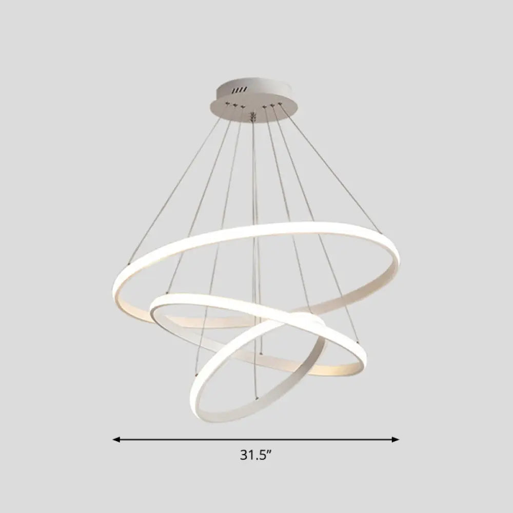 Sleek Led Pendant Light: Modern Acrylic Loop Chandelier For Living Room White / 31.5’