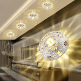 Sleek Led Porch Ceiling Chrome Flushmount Light With Clear Crystal Flower Shade / Warm