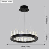 Sleek Led Ring Chandelier Crystal Pendant Light For Modern Living Rooms - Black