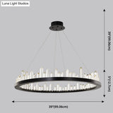 Sleek Led Ring Chandelier Crystal Pendant Light For Modern Living Rooms - Black