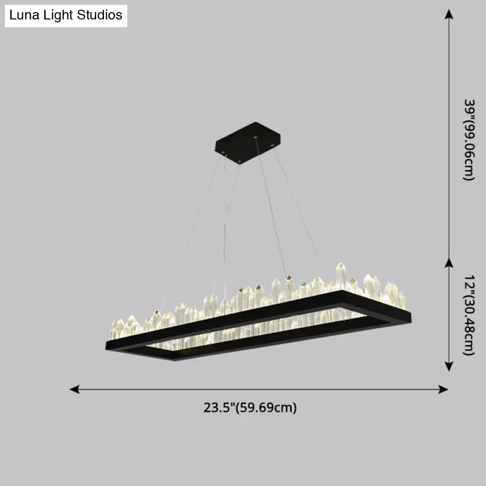 Sleek Led Ring Chandelier Crystal Pendant Light For Modern Living Rooms - Black