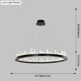 Sleek Led Ring Chandelier Crystal Pendant Light For Modern Living Rooms - Black