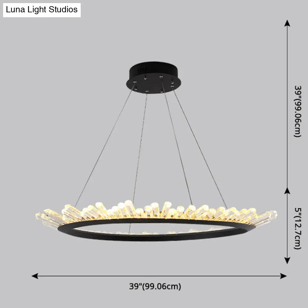 Sleek Led Ring Chandelier Crystal Pendant Light For Modern Living Rooms - Black