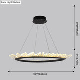 Sleek Led Ring Chandelier Crystal Pendant Light For Modern Living Rooms - Black