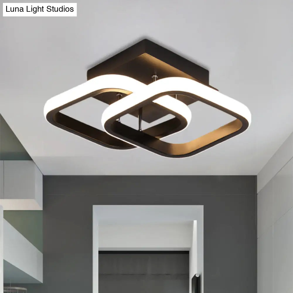 Sleek Led Semi Flush Mount Ceiling Fixture - Modern Black Corridor Light With Metal Shade Choice Of