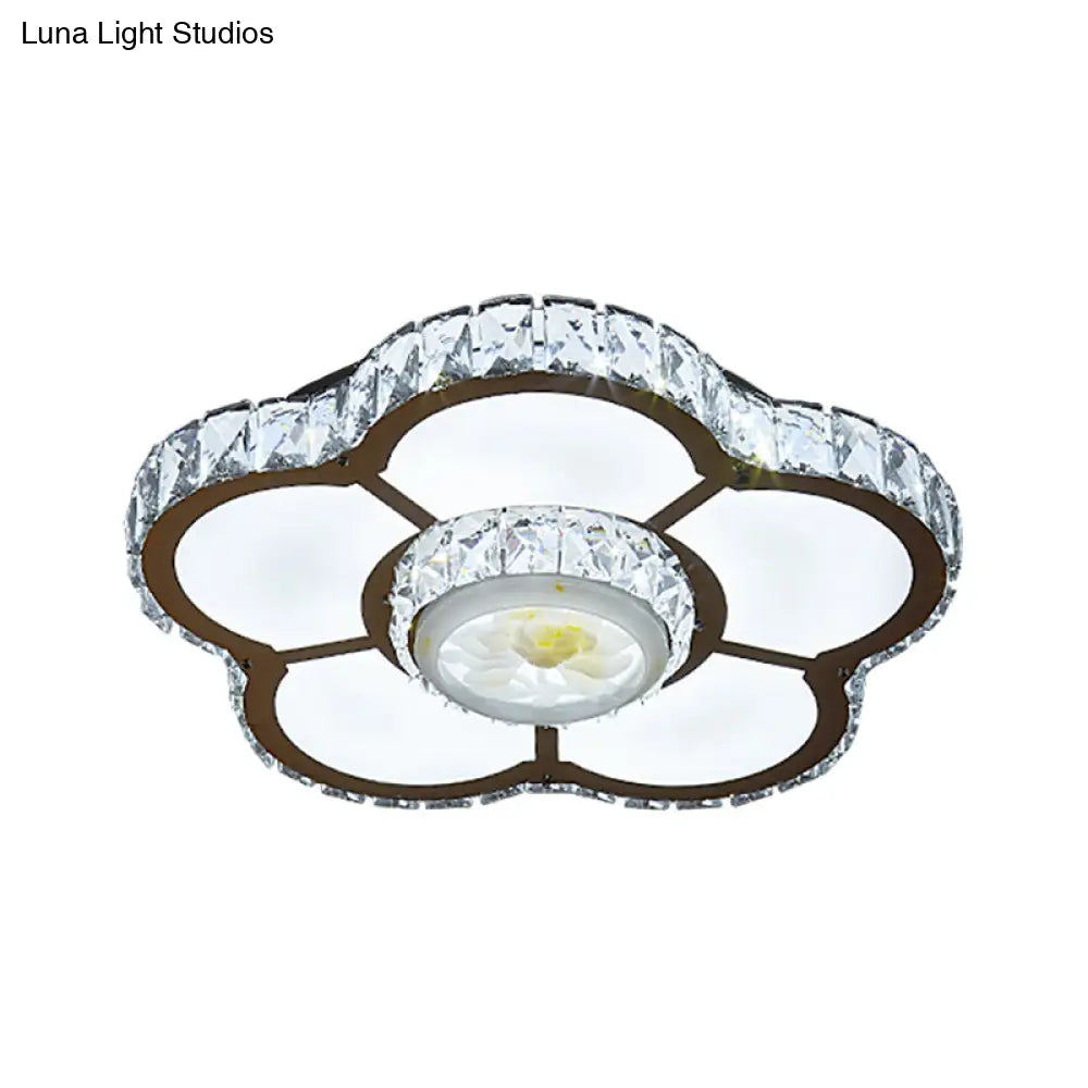 Sleek Led Semi Flush Mount Flower Ceiling Lamp With Beveled Crystal Shade - Chrome Finish’ Or