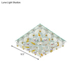 Sleek Led Square Flush Mount Crystal Ceiling Light For Balcony - Clear & Stylish