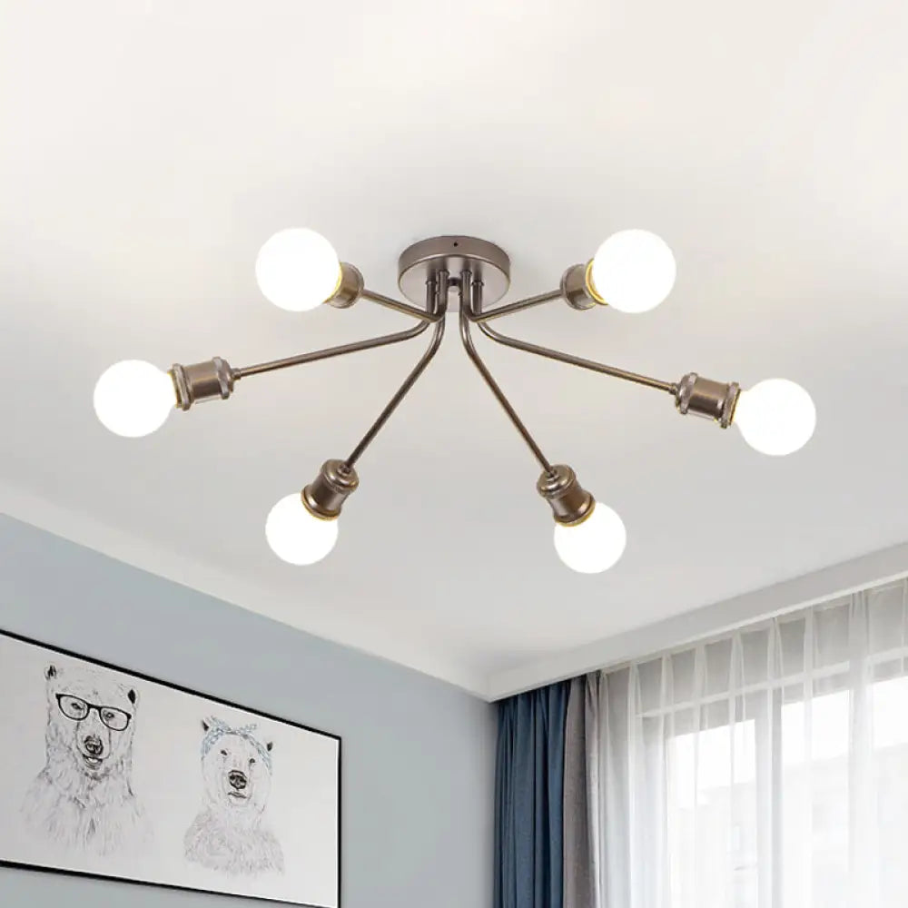 Sleek Linear Metallic Ceiling Lamp: Beautiful Semi-Flush Light For Kid’s Bedroom 6 / Coffee