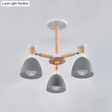 Sleek Macaron Bell Chandelier Metal Hanging Light With Wooden Rod Perfect Bedroom Lighting