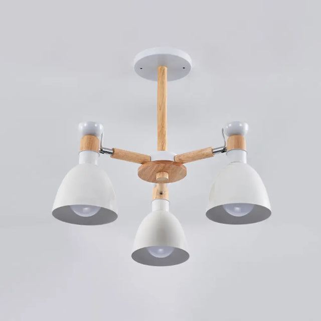 Sleek Macaron Bell Chandelier Metal Hanging Light With Wooden Rod Perfect Bedroom Lighting 3 / White