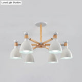 Sleek Macaron Bell Chandelier Metal Hanging Light With Wooden Rod Perfect Bedroom Lighting