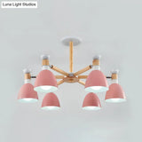 Sleek Macaron Bell Chandelier Metal Hanging Light With Wooden Rod Perfect Bedroom Lighting