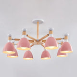 Sleek Macaron Bell Chandelier Metal Hanging Light With Wooden Rod Perfect Bedroom Lighting 8 / Pink