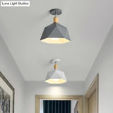 Sleek Macaron Rotating Ceiling Lamp With Wood Accent - Polygon Corridor Semi Flush Light Metallic 1