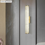 Sleek Marble Tube Led Sconce Light: Simplicity White & Brass Wall Lamp For Living Room