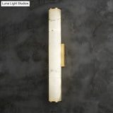 Sleek Marble Tube Led Sconce Light: Simplicity White & Brass Wall Lamp For Living Room