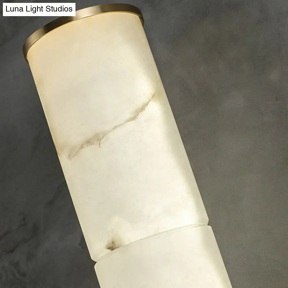 Sleek Marble Tube Led Sconce Light: Simplicity White & Brass Wall Lamp For Living Room