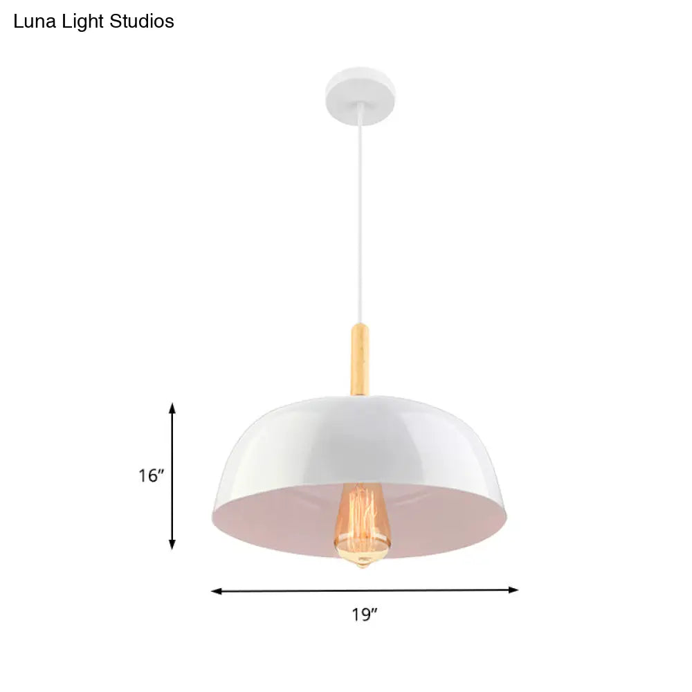 Sleek Metal Bowl Ceiling Lamp - Simple Style 1 Light Black/White Pendant For Dining Room