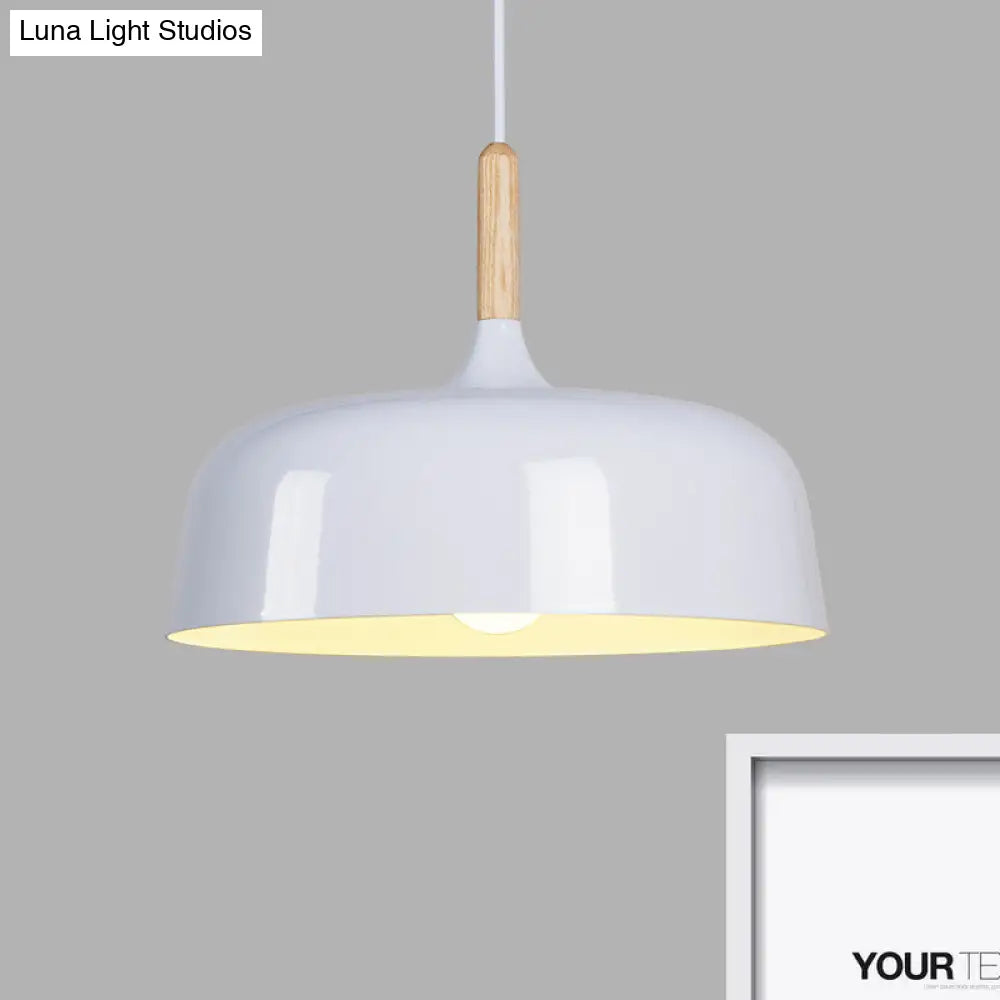 Sleek Metal Bowl Ceiling Lamp - Simple Style 1 Light Black/White Pendant For Dining Room