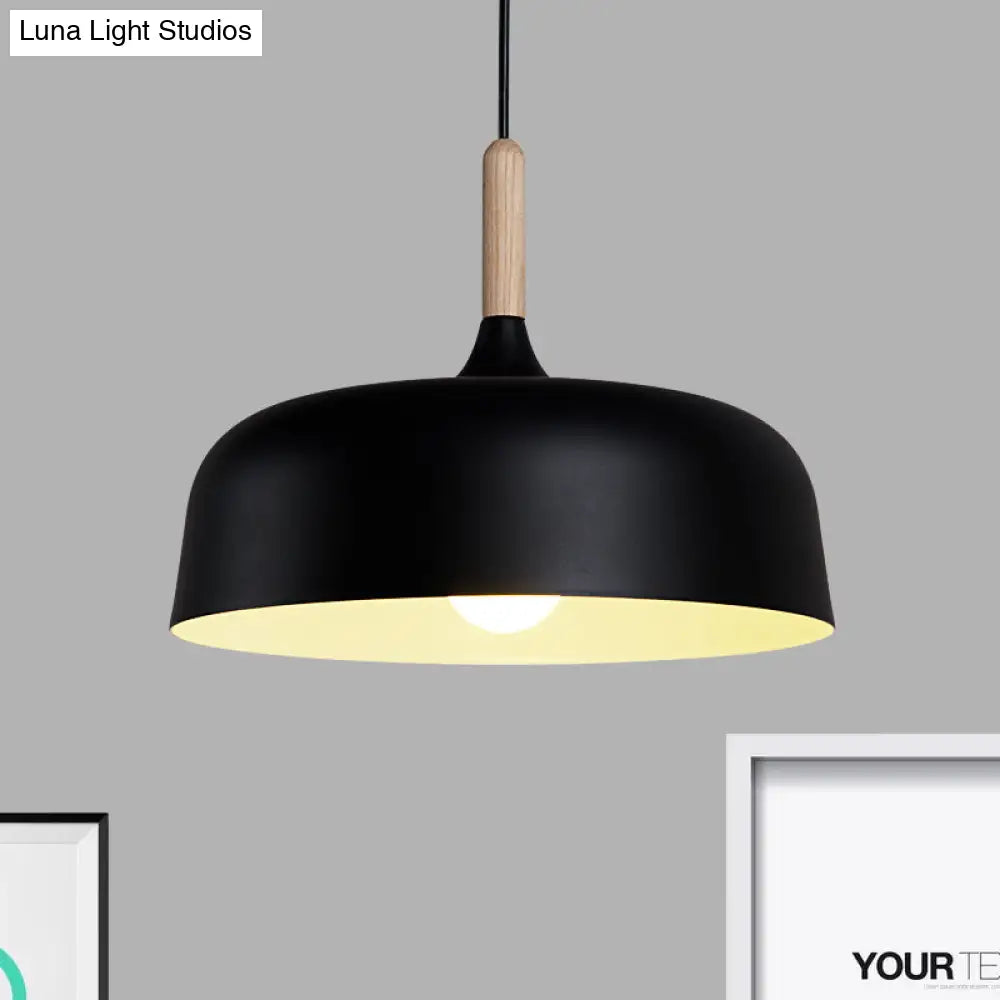 Sleek Metal Bowl Ceiling Lamp - Simple Style 1 Light Black/White Pendant For Dining Room