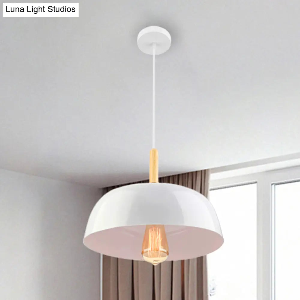 Sleek Metal Bowl Ceiling Lamp - Simple Style 1 Light Black/White Pendant For Dining Room