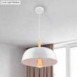 Sleek Metal Bowl Ceiling Lamp - Simple Style 1 Light Black/White Pendant For Dining Room