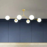 Sleek Metal Branch Chandelier - Simplicity With Semi Flush Mount Ball Milk Glass Shade 5 / Gold